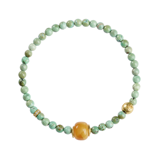 Potala Palace Original Mine Green Pine Beeswax Bracelet 925 Silver Transfer Beads Millet Beads Bracelet Men's and Women's Birthday Gift for Girlfriend