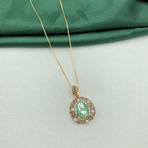 Obero WB28 Green Natural Pearl Inlaid Necklace Ring Small Earring Set Niche Fashion Versatile Women's Accessories