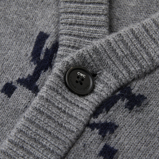 C N C light luxury men's sheep wool cardigan autumn and winter full bottom logo warm sweater jacket top gray pattern M /50/(175/92A)