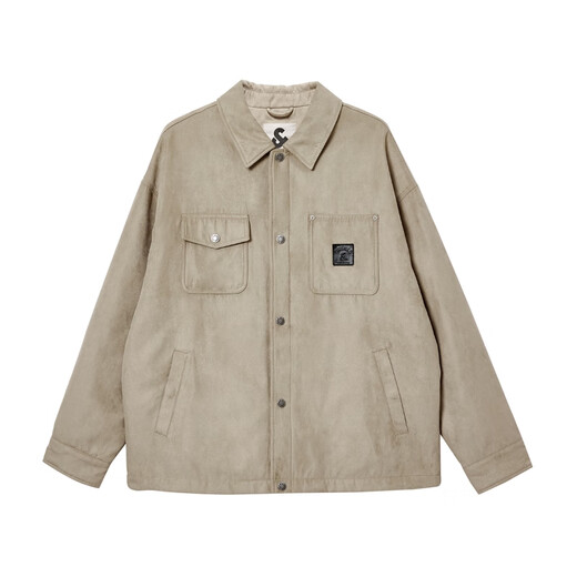 JACK&JONES Men's Spring Cotton Clothes Loose Lapel Very Wide Fit Workwear Pocket Letters Embroidered Jacket 225409039 E11 Khaki M (175)