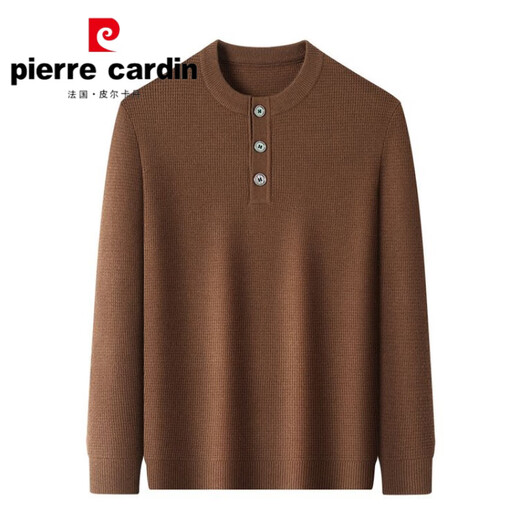 Pierre Cardin Henry collar men's sweater men's cardigan winter 2024 new style sweater long-sleeved inner layering shirt earth brown one size 50