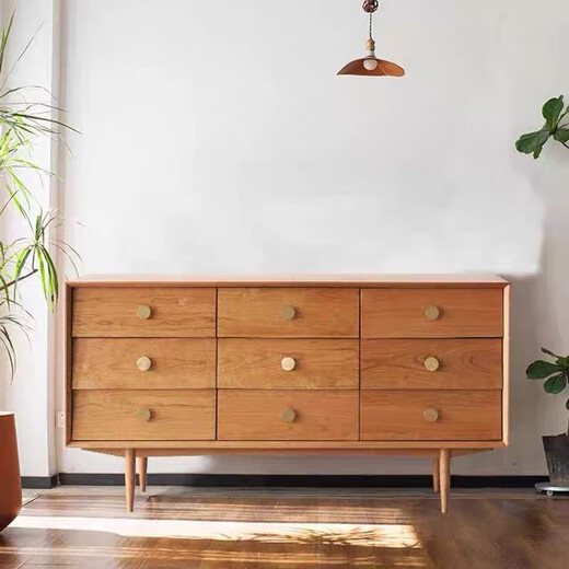 Oeny cabinet storage cabinet multi-layer wall cabinet solid wood bedroom living room office Nordic hill nine-drawer cabinet cherry wood simple pine 180+40+85 cherry color