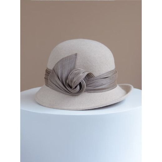 Hanqing Mid-summer Hat Women's Autumn and Winter French Real I Silk Linen Wool Fisherman's Hat British Retro Curly Elegant Top Hat Fashion Basin Mixed Rice Gray M Size Adjustable Small