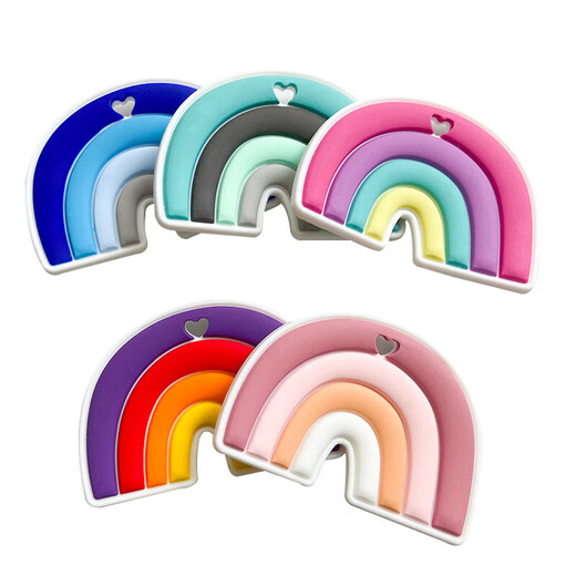 Rainbow chewable baby anti-biting hand food-grade children's oral molar stick can be boiled silicone teether purple 1 piece