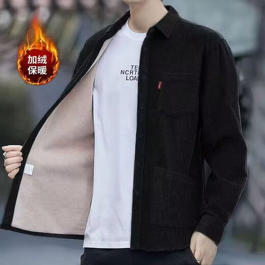 Shirt Men's 2025 Winter Velvet Jacket Casual Loose Shirt Work Clothes Men's Khaki Velvet M