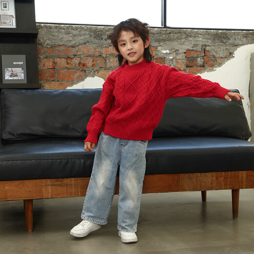 Little Bear Elf (xiaoxiongjingling) parent-child outfit for a family of three in autumn and winter red sweaters for the Year of the Horse, western-style mother-daughter high-end family outfit for four, burgundy single sweater 170 adult L size (recommended height 160-165cm)