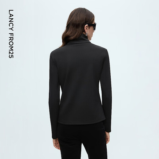 Langzi Zipper Stand Collar Slim Fit Shirt Light Outdoor Style Flirty Autumn and Winter Inner Top Women Winter New Style Black M