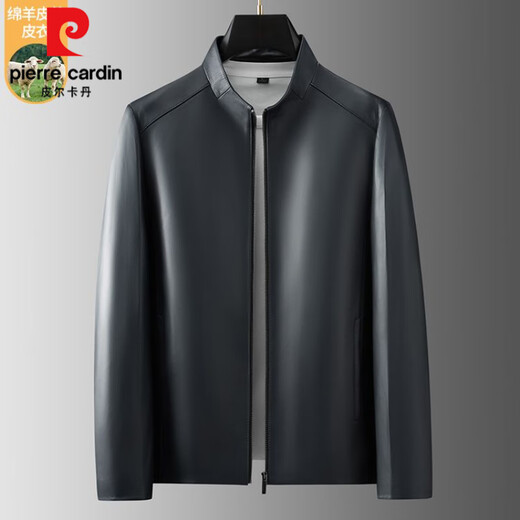 Pierre Cardin first layer sheepskin genuine leather jacket for men 2025 spring and autumn new business casual middle-aged leather jacket motorcycle jacket champagne color XL 180