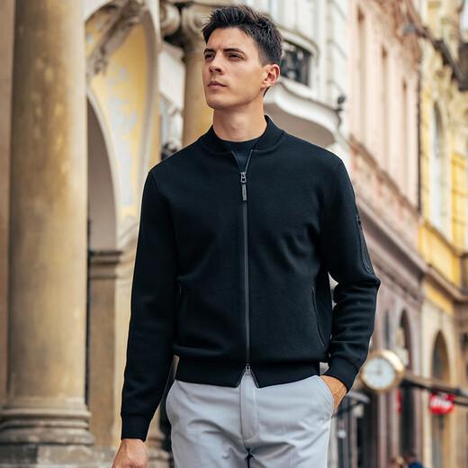 Mr. Bu Baseball Collar Wool Jacket Men's 2025 Winter New Zipper Pocket Jacket Cardigan Elegant Style BT16965 Piano Black L (175)