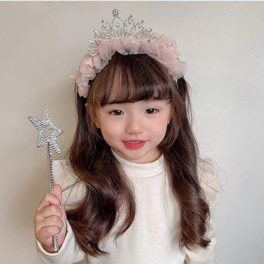 Children's Super Fairy Princess Crown Hairband Sweet and Cute Baby Birthday Crown Gauze Headband Hairpin Girls Hair Accessories 04 Purple Crown
