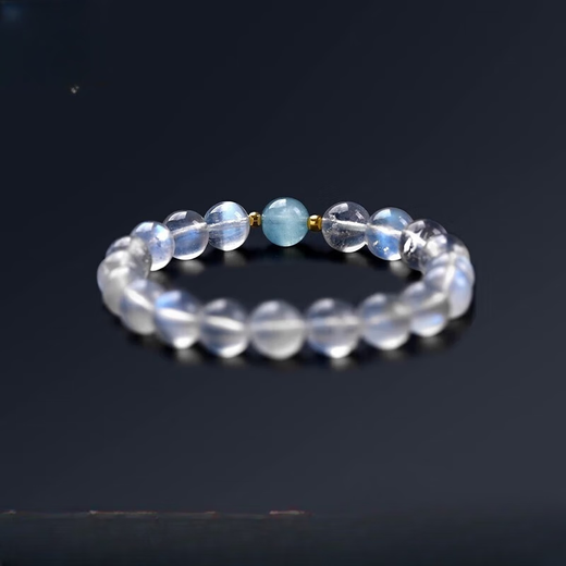Jinxu 2025 Ice Type Sri Lankan Moonstone Bracelet Cream Body Aquamarine Bracelet Gift for Men and Women Couple Bead Diameter 10mm