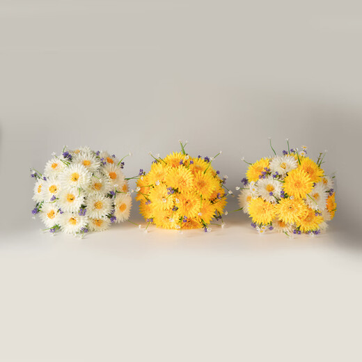 Jingga grave-sweeping fake flowers, Qingming flowers, simulated flowers, tombstones, chrysanthemum baskets, grave-going sacrificial supplies, 18-head flat chrysanthemum combination, 18-head flat chrysanthemum hand bouquet + flower basket, yellow and white