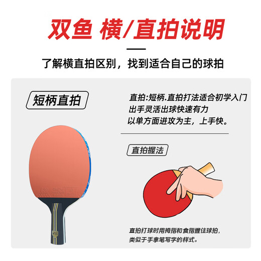 双鱼乒乓球拍初学者横拍豪华旗舰全能型反胶一对成品拍小学生儿童 初学入门横直对拍【推荐】 豪华套装【球拍+拍包+球】