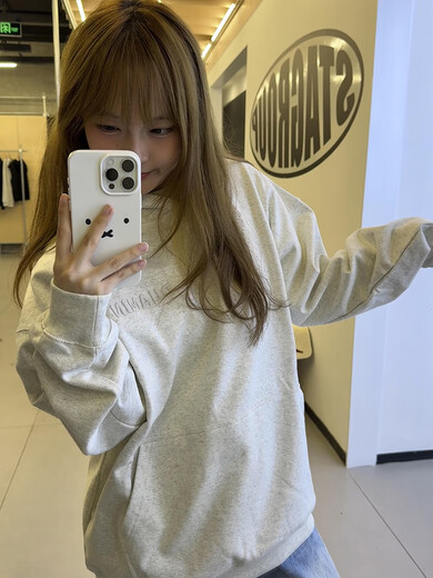 MOUTH MOVEMENT American trendy brand oversize patch embroidered hooded sweatshirt for women spring and autumn 2025 new chic lazy style jacket gray thin section M