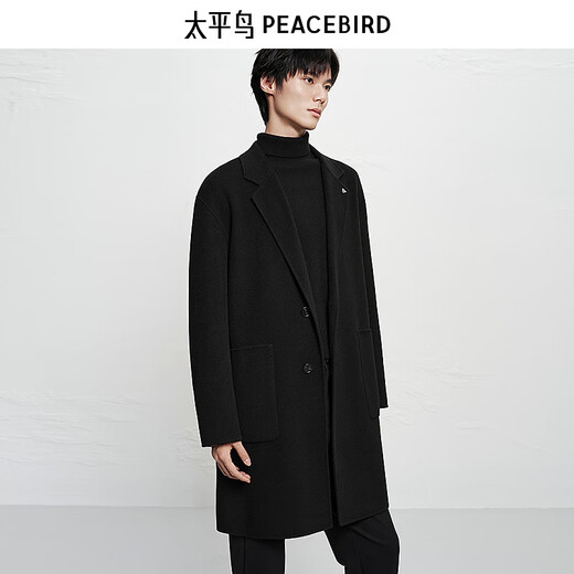 PEACEBIRD Men's Shopping Mall Same Style Warm Wool Woolen Coat Winter Mid-Length Coat B1AAF4206 Black 1 M