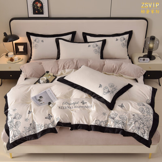 Dunlopillo Italian zsvip Class A baby velvet four-piece set autumn and winter suede thickened warm new bed sheet quilt cover sketch-bean paste red 1.8m bed sheet quilt cover plus four-piece set