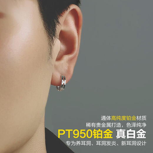 Dairuo Platinum PT950 Earrings Men's Round Earrings Simple Earrings Earrings to Support Ear Holes for Sleeping Without Picking Unisex Women's Senior Single Platinum Earrings (Approx. 1.67g)