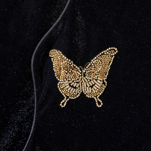 She pool long vest 2025 autumn new women's new Chinese style beaded stand-up collar plate buckle temperament vest black M