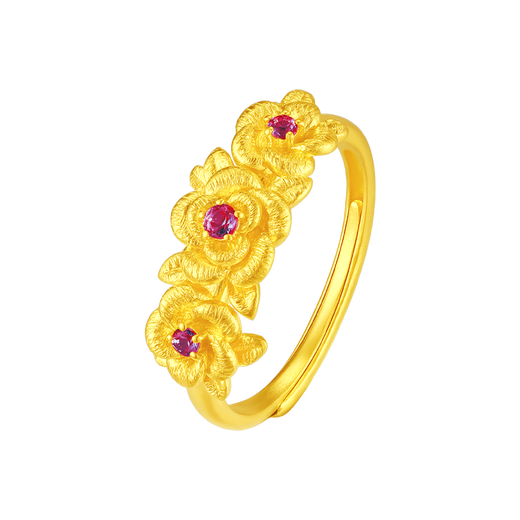 Cuihua pure gold 999 enamel love gold ring, fashionable wedding three-gold women's ring, birthday gift for girlfriend and wife, pure gold flower ring, gold weight is about 4.7g