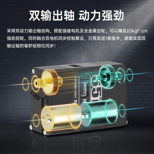 Huaner Intelligent Magnetic Encoding Bus Servo 65KG Torque 360 High Speed Dual Axis Output High Precision Large Torque with Feedback HX-65HM Robot Manipulator Servo HX-65HM Dual Output Axis Bus Servo