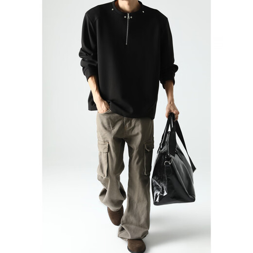 ABFR American half-zip shoulder padded sweatshirt men's autumn cleanfit rivet long-sleeved bottoming Henry shirt gray XL