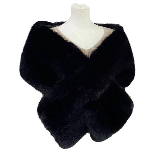 Versatile imitation fur fox fur cheongsam shawl fur collar autumn and winter cloak stage dinner wedding dress scarf for women two-color fur white 160CM