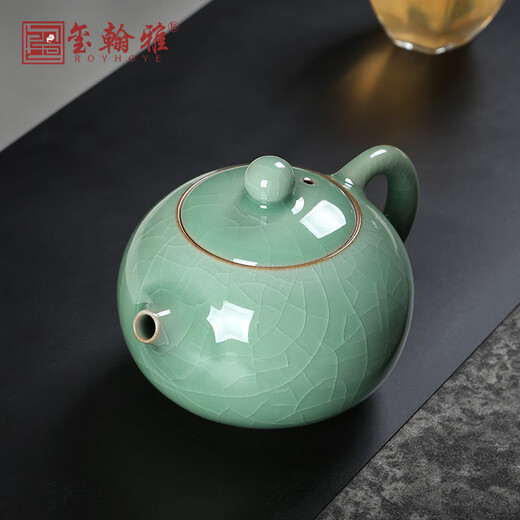 ROYHOYE Longquan Celadon High-end Ge Kiln Ice Crack Kung Fu Tea Set Ceramic Teapot Home Tea Maker Tea Cup Gift Jade Xishi 10-head Tea Set