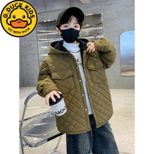 G.DUCKKIDS Boys' Style Korean Style Padded Jacket Autumn and Winter 2025 New Medium and Large Children's Cotton Thickened Hooded Windbreaker Khaki 140 cm