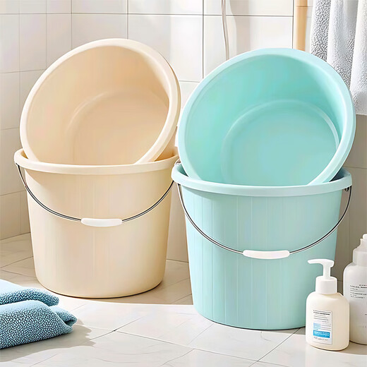 Household solid color laundry thickened water storage bucket student plastic bucket set dormitory bath universal simple storage bucket green BW2055 youth basin
