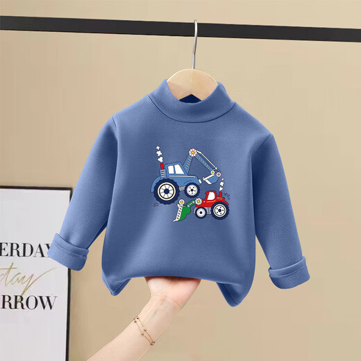 Fat Donglai buys 50% off on boys' velvet bottoming shirt, new style, children's half-turtle collar, same style, German velvet, two excavators - fruit green 90 cm