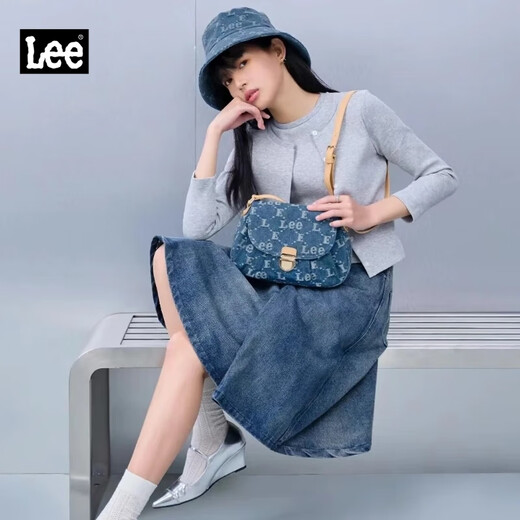 LEE2024新款老花复古贝壳包百搭马鞍包女士包包单肩包时尚七夕情人节 牛仔蓝