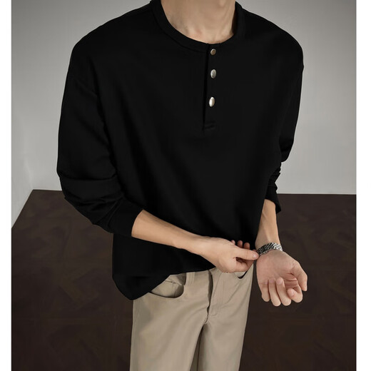 American Waffle Henry Collar Long Sleeve T-Shirt for Men Spring and Autumn New Trendy Brand Handsome Heavy Bottoming Shirt White XL (Recommended 120-130Jin Jin is equal to 0.5kg)