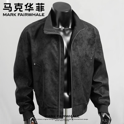 Mark Huafei American retro matte pu leather jacket men's autumn trendy short cleanfit right shoulder stand collar flight jacket