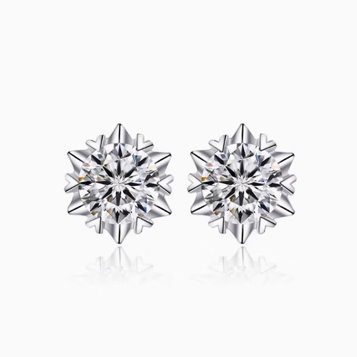 I Do Platinum PT950 Earrings for Women Snowflake Diamond Classic Six Claws Pair of Diamond Earrings Simple Temperament Versatile for Men and Women Classic Bull Head 50 Points Diamond Earrings Pair