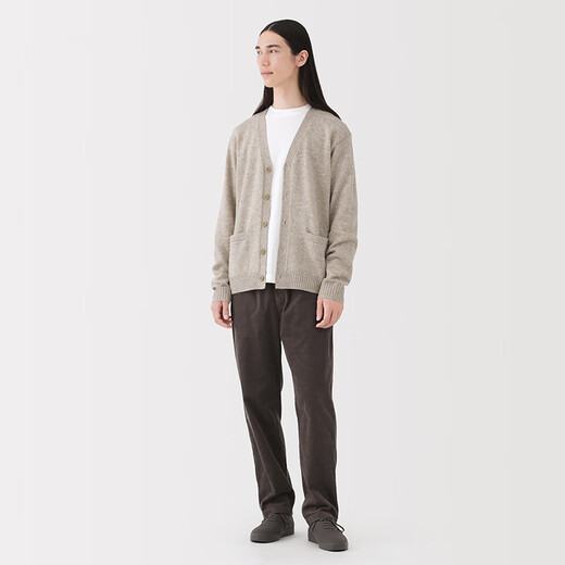 MUJI men's wool washable high-gauge V-neck cardigan men's knitted sweater autumn and winter 25 years AA0PHA5A oatmeal color L (175/100A)