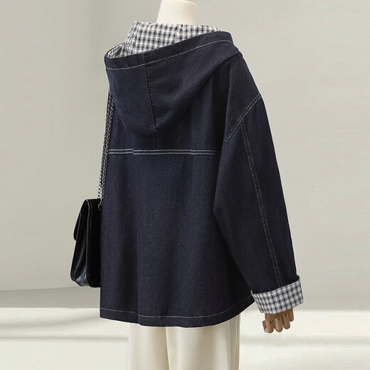 Sibaishe hooded long-sleeved denim jacket for women 2025 autumn new style fashionable simple washed loose top