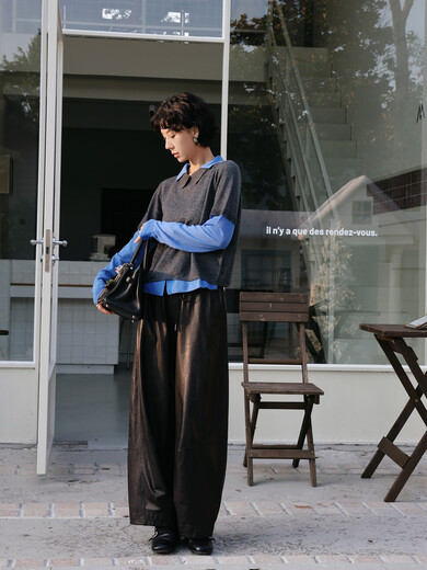 Xiaohongshu popular TT designer Seagull contrasting fake two-piece sheep wool T-shirt for women autumn new long-sleeved p gray M90-120Jin Jin equals 0.5 kg one size