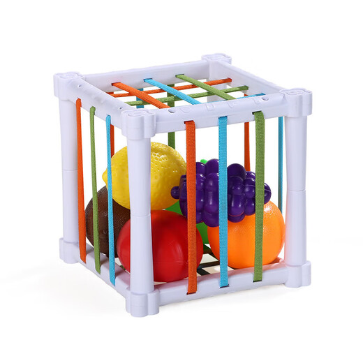 Hand ball, baby molar stick, grip training, teether, pacifier, toy, chewing music, hand rattle for 3 to 6 months, fruit cese music + 6 fruits, recommended for babies aged 6 to 12 months