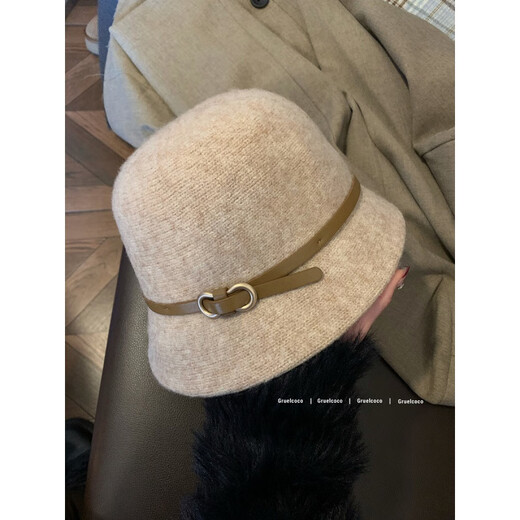 Chuangjingyi selected hats for women, autumn hats, belt buckles, woolen hats, French hats, women's autumn and winter fisherman hats, basin hats, oatmeal color, wool blended, one size fits all (54-59cm)