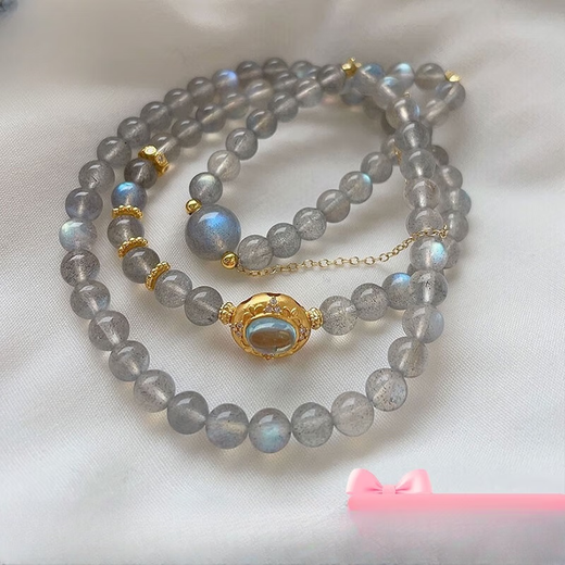 Beimeixing moonstone bracelet for women multi-circle blue light crystal three-circle bracelet for women gift beads 6mm gray moonlight and aquamarine inlaid accessories