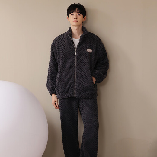 LangSha pajamas couple wear winter women's coral velvet plus velvet thickened warm cartoon casual wearable men's home clothes 9011 couple L female + 2XL male