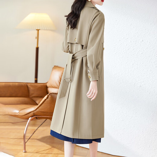 OLJ light luxury brand mid-length windbreaker jacket for women 2025 spring and autumn new high-end simple and elegant slim coat green plum green L 120-140Jin Jin equals 0.5 kg