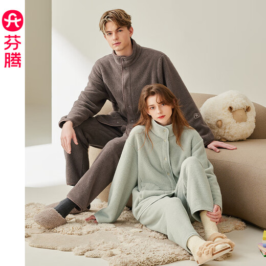 Fenton fluffy couple pajamas for women autumn and winter new warm anti-static coral velvet young men's home wear set