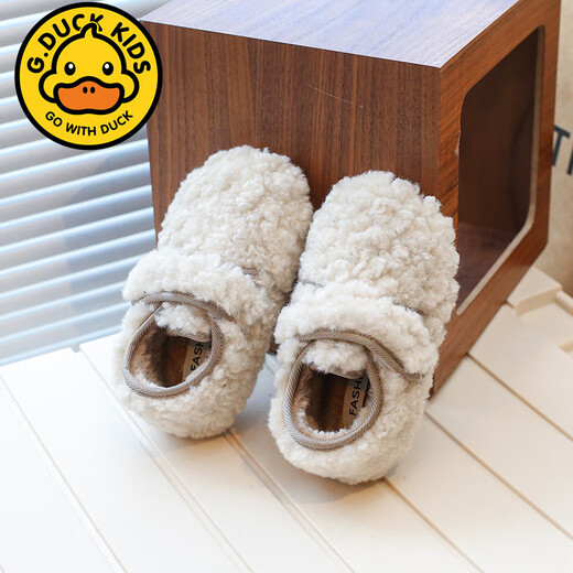 G.duck children's cotton shoes 2026 winter new style Velcro girls' furry shoes baby cotton shoes plus velvet warm girls' cotton shoes Khaki 21 Inner length 13.5cm
