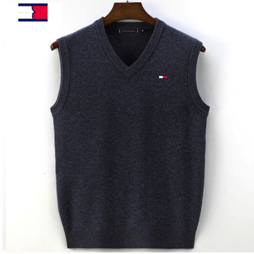 TOME BORNEKTomm Tommy men's wool vest autumn and winter round V-neck vest sweater thickened warm sweater vest navy blue V-neck L 175