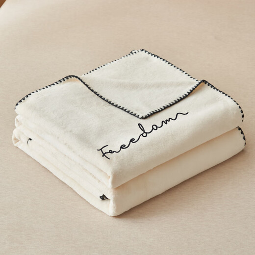 Caiyang (Fazeya) Hengyuanxiang Group Milk Velvet Blanket Winter Thickened Velvet Bedding Sofa Cover Blanket Office Nap Small Blanket Embroidery-Milk White Double-sided Velvet Cat Touch 200*230cm Double Blanket Universal for All Seasons Can Be Paved or Covered