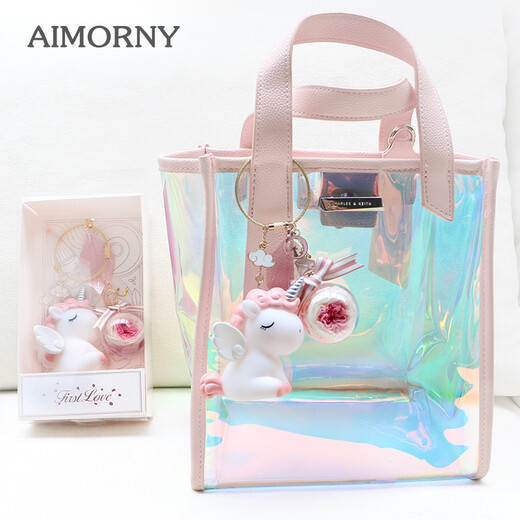 Aimorny Eternal Flower Rose Einhorn Schlüsselbund Geschenkbox Praktische herzzerreißende chinesische Valentinstagsgeburtstagsgeschenk für Freundin