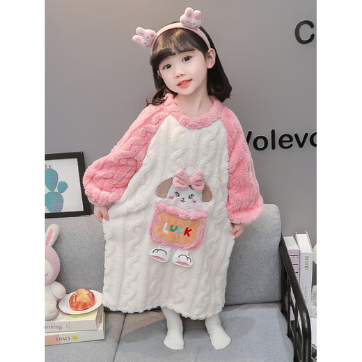 G.DUCKKIDS Girls Pajamas Autumn and Winter Thickened Baby Sleeping Bag Winter Warm Girls Home Pajamas Children's Coral Velvet Bathrobe Pink 90 - Recommended 80-90cm_1-2 years old_(20-2