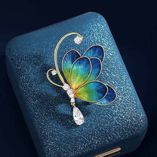 Oppenheimer benheart intangible cultural heritage Blue Butterfly Dream brooch high-end female corsage niche design velvet flower pin gift brooch-Blue Butterfly Dream Champagne Gold
