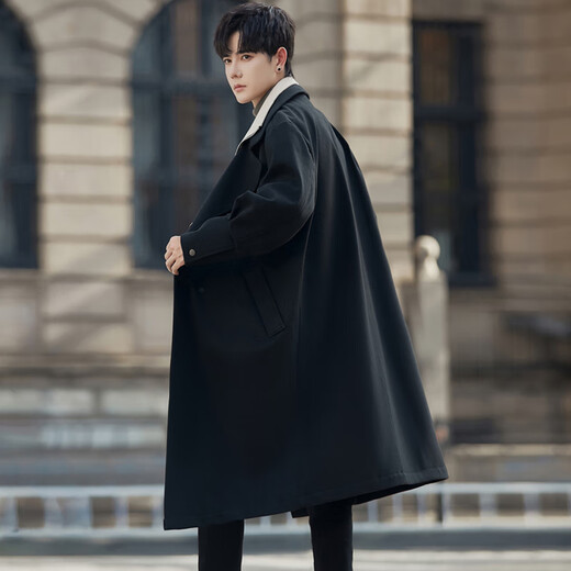 ROMON woolen coat men's mid-length British style high-end business fake two-piece woolen windbreaker jacket apricot XL